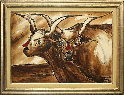 ROMANO BATTAGLIA, "Buoi", 1988 - ROMANO BATTAGLIA, "Buoi", 1988, olio su tela, cm 50x70. 
