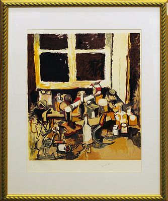 RENATO GUTTUSO, "Oggetti sul tavolo e finestra di sera", 1982 - RENATO GUTTUSO, "Oggetti 