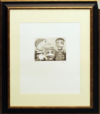 ENRICO BAJ, "Family", 1971 - ENRICO BAJ, "Family", 1971, incisione all'acquaforte, 65x45 