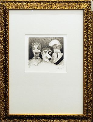 ENRICO BAJ, "Family", 1971 - ENRICO BAJ, "Family", 1971, incisione all'acquaforte, 65x45 