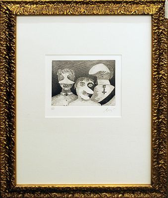 ENRICO BAJ, "Family", 1971 - ENRICO BAJ, "Family", 1971, incisione all'acquaforte, 65x45 