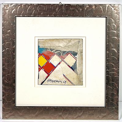 GUARNIERI ODDINO - GUARNIERI ODDINO, tecnica mista su carta, 14x13 cm, autentica dell'artista su 