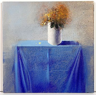CANCOGNI AGOSTINO - CANCOGNI AGOSTINO, "La tavola blu", olio su tavola, 20x20 cm, anno 2018 