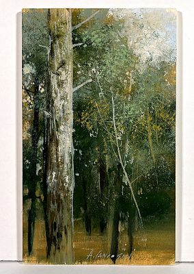 CANCOGNI AGOSTINO - CANCOGNI AGOSTINO, "Bosco", olio su tavola, 25x15 cm, anno 2017, autentica 