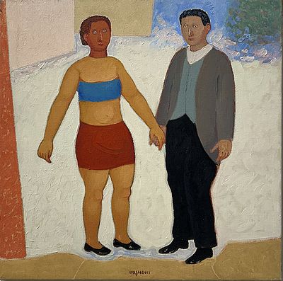 GIUSEPPE MIGNANI, "Coppia" - GIUSEPPE MIGNANI, "Coppia", olio su tela, cm 50x50. Al 