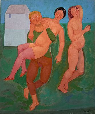 GIUSEPPE MIGNANI, "Trio" - GIUSEPPE MIGNANI, "Trio", olio su tela, cm 60x50. Al fronte: 