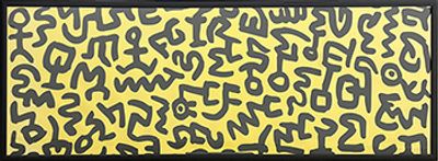 KEITH HARING, Senza titolo, 1990 - KEITH HARING, Senza titolo, 1990, poster, cm 56x153. Opera con 