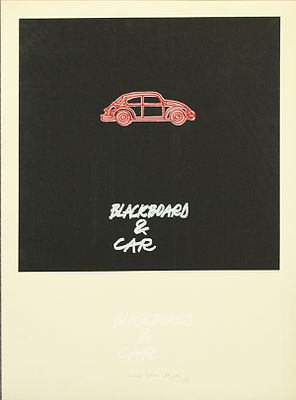 FABIO DE POLI, Blackboard &amp; car, 1976 - FABIO DE POLI, Blackboard &amp; car, 1976, litografia 