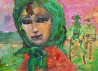 MINO MACCARI, "Volto", 1969 - MINO MACCARI, "Volto", 1969, olio su tavola, cm 41x56 