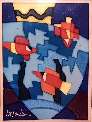 UGO NESPOLO "Acquario" anni 2000 - UGO NESPOLO "Acquario" anni 2000, Acrilici e intarsio 