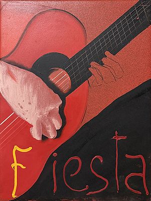 ALDO MONDINO, "Fiesta", 1995 - ALDO MONDINO, "Fiesta", 1995, olio su linoleum, cm 80x60. 