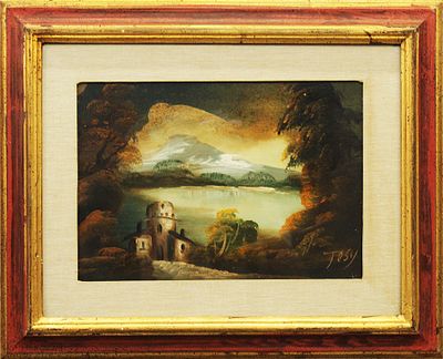 TOSY, "Paesaggio", anni '70 - TOSY, "Paesaggio", anni '70, olio su faesite, dim 23x33 