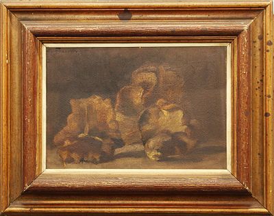 G. STACETTI, "Funghi", 1945 - G. STACETTI, "Funghi", 1945, olio su tavola, dim 24x35 cm. 