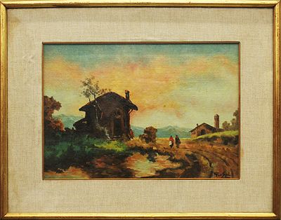 GIOSPI, "Paesaggio", anni '70 - GIOSPI, "Paesaggio", anni '70, olio su tela cartonata 