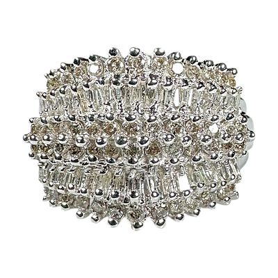 Ladies Vintage 10k White Gold Ring with 52 Small .01 Carat Diamonds
. Ladies Vintage 10k White 