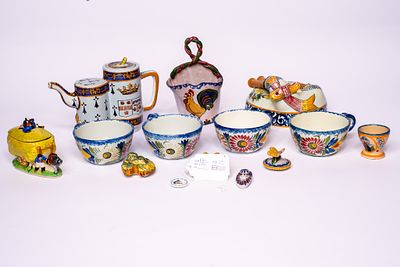 Collection of 14 Varying Henriot Quimper Dishes and Tableware including a teapot with orange 
