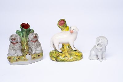 Vintage Staffordshire Sheep Figurines and Two Dog Figurines. Staffordshire Sheep Figurines and 