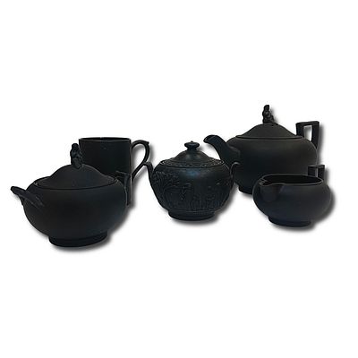 Set of 5 Black Wedgwood Basalt Ware Items. A Beautiful Set of 5 Black Wedgwood Basaltes Wares. 
