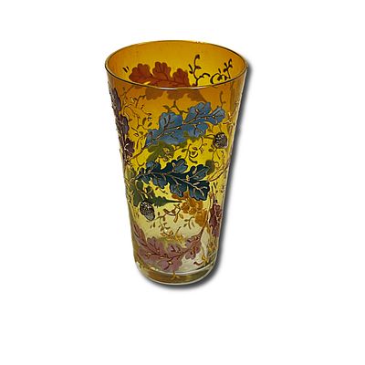 Yellow Moser Glass Cup with Floral Accents. Yellow Moser Glass Cup with Beautiful Floral Accents 