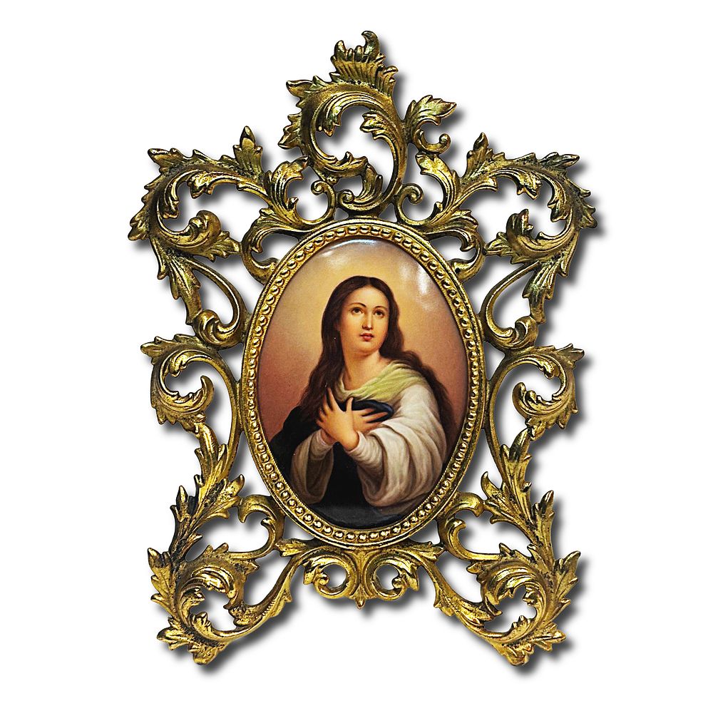 Late 19th Century German Porcelain Plaque Painting with Gilt Frame. Unknown Artist 
Murillo's 