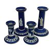 Set of 4 Neoclassical Wedgewood Jasperware Candlesticks in Two Sizes in Blue. The larger two Image - 1