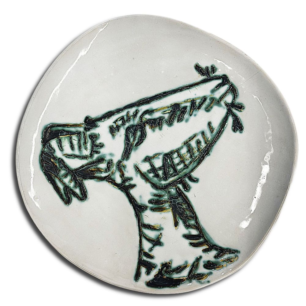 Pablo Picasso, Spain 1881-1973, Tete de Chevril de Profile Goat's Head in Profile, Porcelain Plate. 