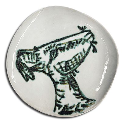 Pablo Picasso, Spain 1881-1973, Tete de Chevril de Profile Goat's Head in Profile, Porcelain Plate. 