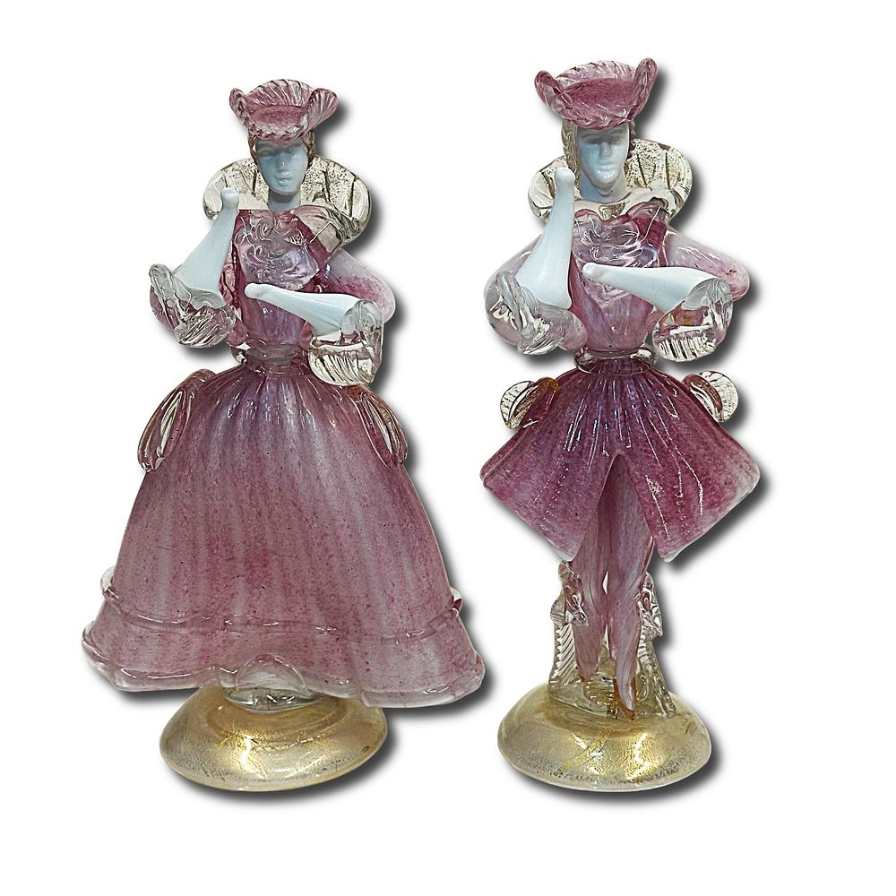 Pair of Mid Century Venetian Art Glass Renaissance Style Figures . Pair of Venetian art glass 