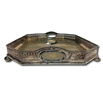 19th Century Silver Plated Walker & Hall Sheffield Serving Tray . This is a 19th century 