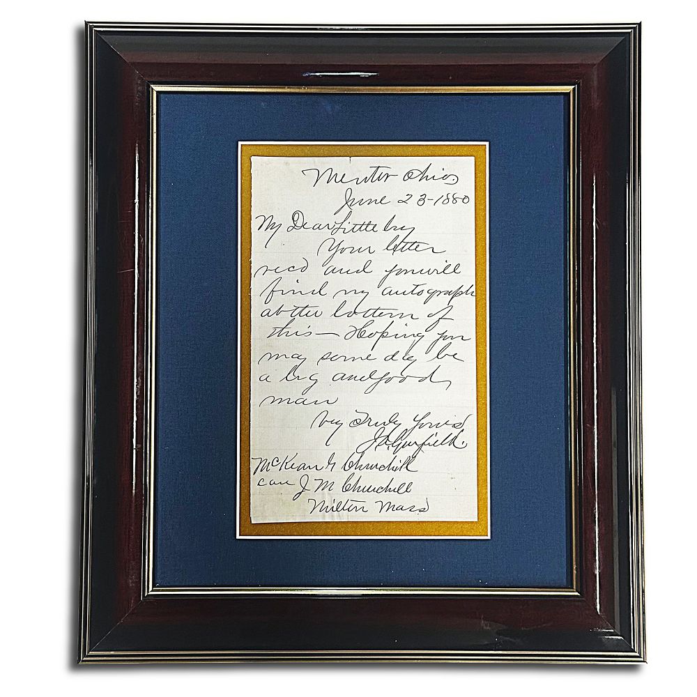 James Garfield Autographed Letter Dated June 23, 1880. The letter reads, My Dear Little Boy 
