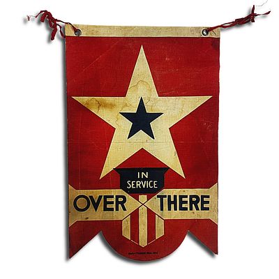 World War I Blue Star Service Flag, In Service Over There, 1918. This Service Flag features a 