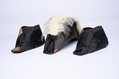 Pair of 1890s Admirals Bicorn Cocked Hats, and a 1890s Masonic Cocked Hat with White Ostrich 