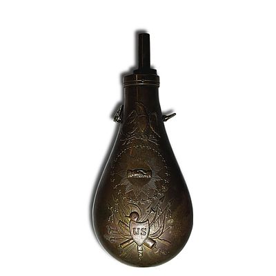 U.S. Military Powder Flask
. Military-issued brass powder flask with stopper. Probably 