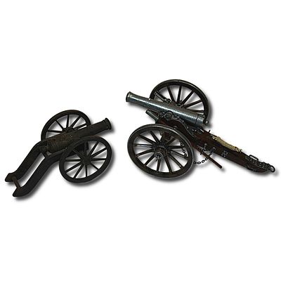 Pair of Replica Cannons From Different Eras. Denix Civil War Miniature 12 Pounder Replica Cannon 
