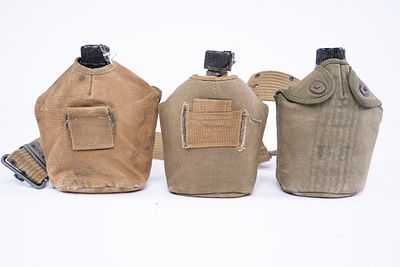 Set of 3 Vintage US Military Canteens. Vintage US Military WW|I Vollrath Canteen and Case dated 