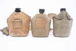 Set of 3 Vintage US Military Canteens. Vintage US Military WW|I Vollrath Canteen and Case dated Image - 1