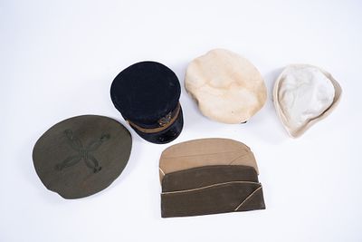 Collection of 6 US Army Hats from Different Eras. 1 1950s or 1960s US Army Garrison Cap with 