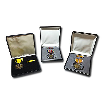3 Vintage Military Medals. A grouping of 3 military medals, still in their original boxes. 
1. 