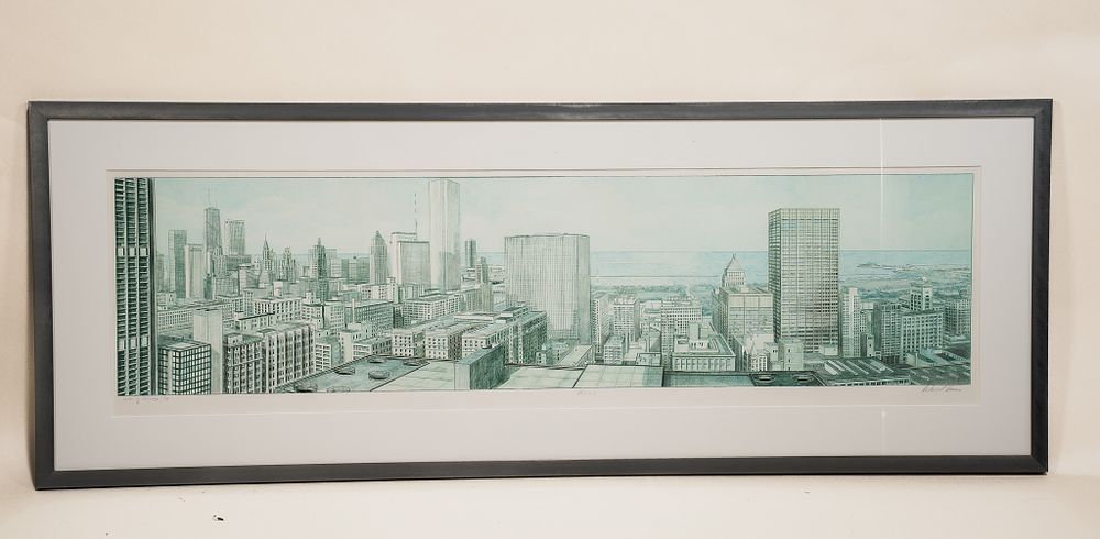 Richard Haas, American, 1936, View of Chicago IL, Hand-Embellished Lithograph. Richard Haas 