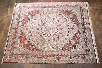 Handwoven Red Persian Rug. Handwoven Persian rug with intricate floral designs in red, green 