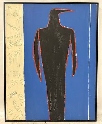 Marc Rawls, American 1962 - 1991, Grackel, Oil and Mixed Media on Canvas. Marc Rawls, American 