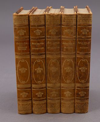 Five Set Collection of Swedish Novels. These beautifully leather and marble board-bound books 
