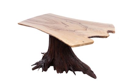 Scout Design Studio Live Edge Wooden Table. 
Dimensions: H 29 x W 56.5 x D 39 inches 