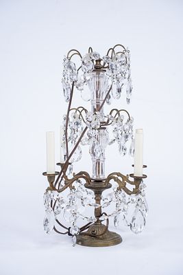 Vintage French Girandole Electrified Crystal Chandelier. Has 4 arms. 
Dimensions: H 18.5 x W 
