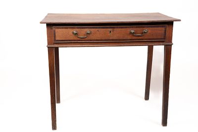 Antique George III Oak and Mahogany Lowboy. This is an Antique George III Oak and Mahogany 