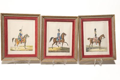 Collection of Vintage Colonial Style Knights on Horse Prints. There is extremely small writing 