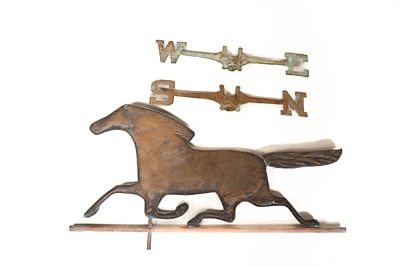 Antique Copper Running Horse Weathervane with Directionals. Copper weathervane that depicts a 