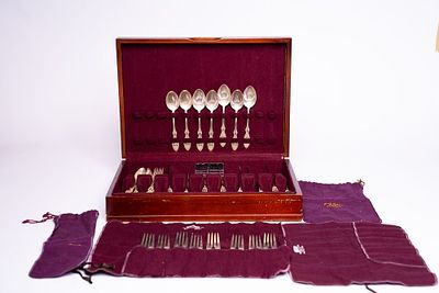 38 piece Crowncross Sterling Silver Flatware Collection. This flatware collection by Crowncross 