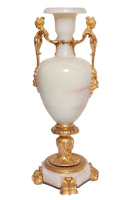 Late 19th, Early 20th Century Antique French Alabaster and Bronze Tall Urn Vase. Late 19th 