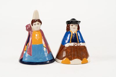 Pair of French Faience Henriot Quimper Bell Figures. Bell figures depicting a man and a woman 